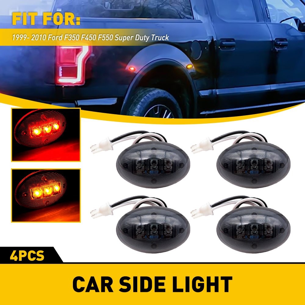 For Ford F350 F-Series 4pc Amber/Red Smoked LED Fender Bed Side Marker Lights US