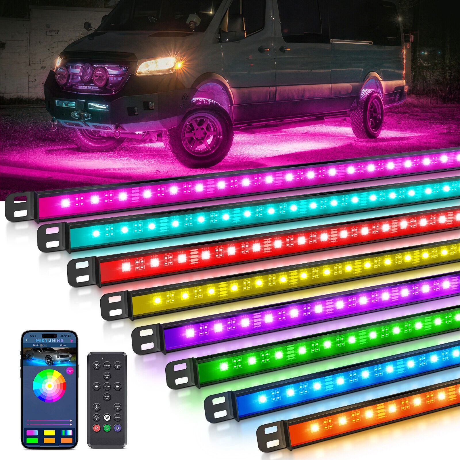 8PCS RGBW Underglow Light Bars for RVs,Exterior Neon Underbody LED Light strips