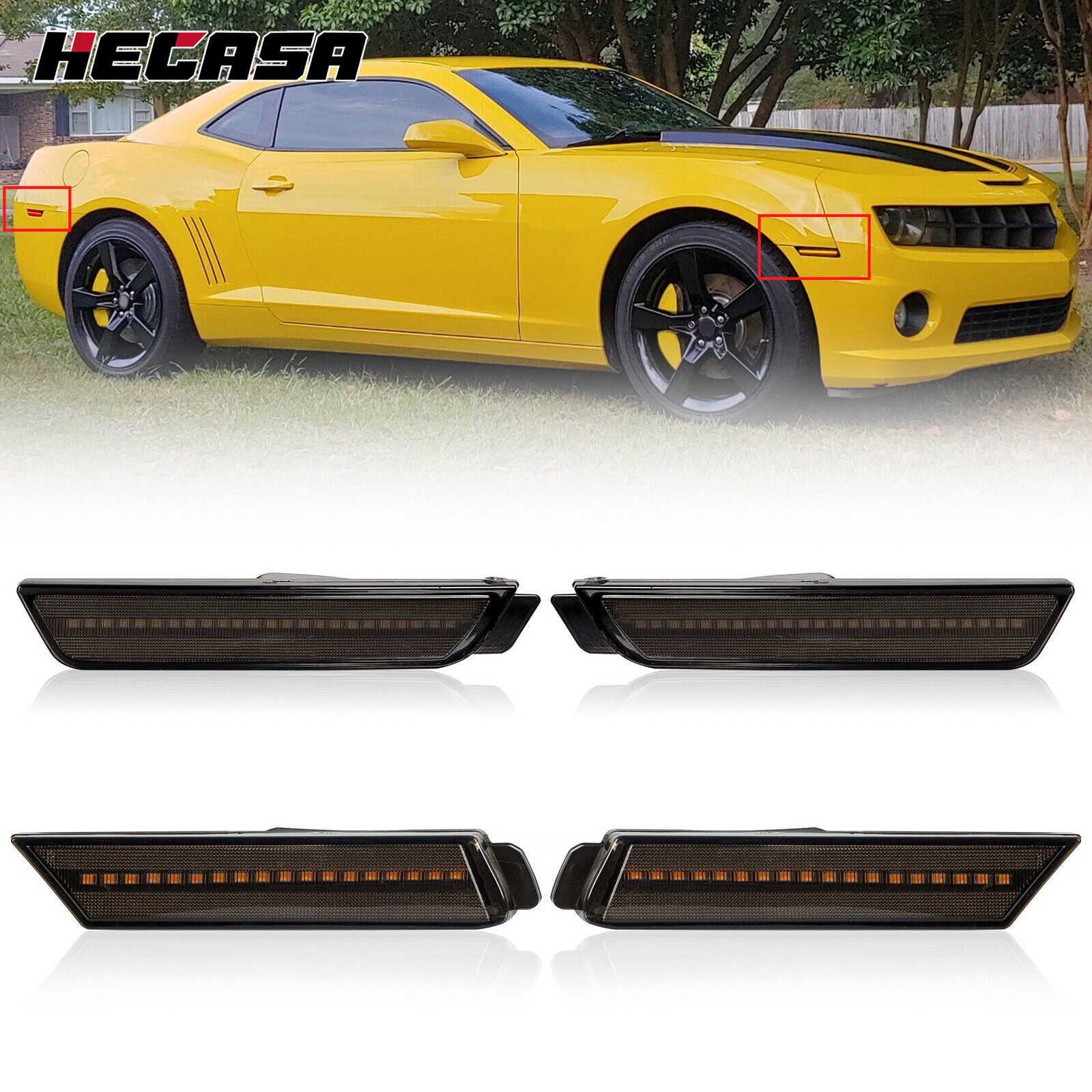4PCS LED Bumper Side Smoked Marker Light Lamps Set For 2010-2015 Chevy Camaro