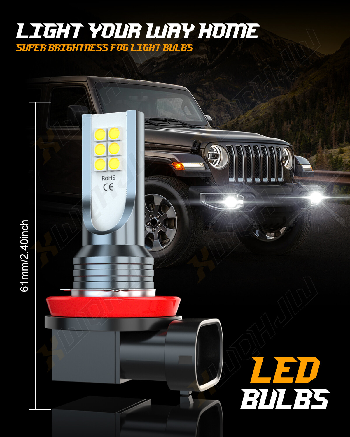 LED Headlight Fog Light Bulbs Kit 6000K Cool White 10000LM Hi/Lo Beam