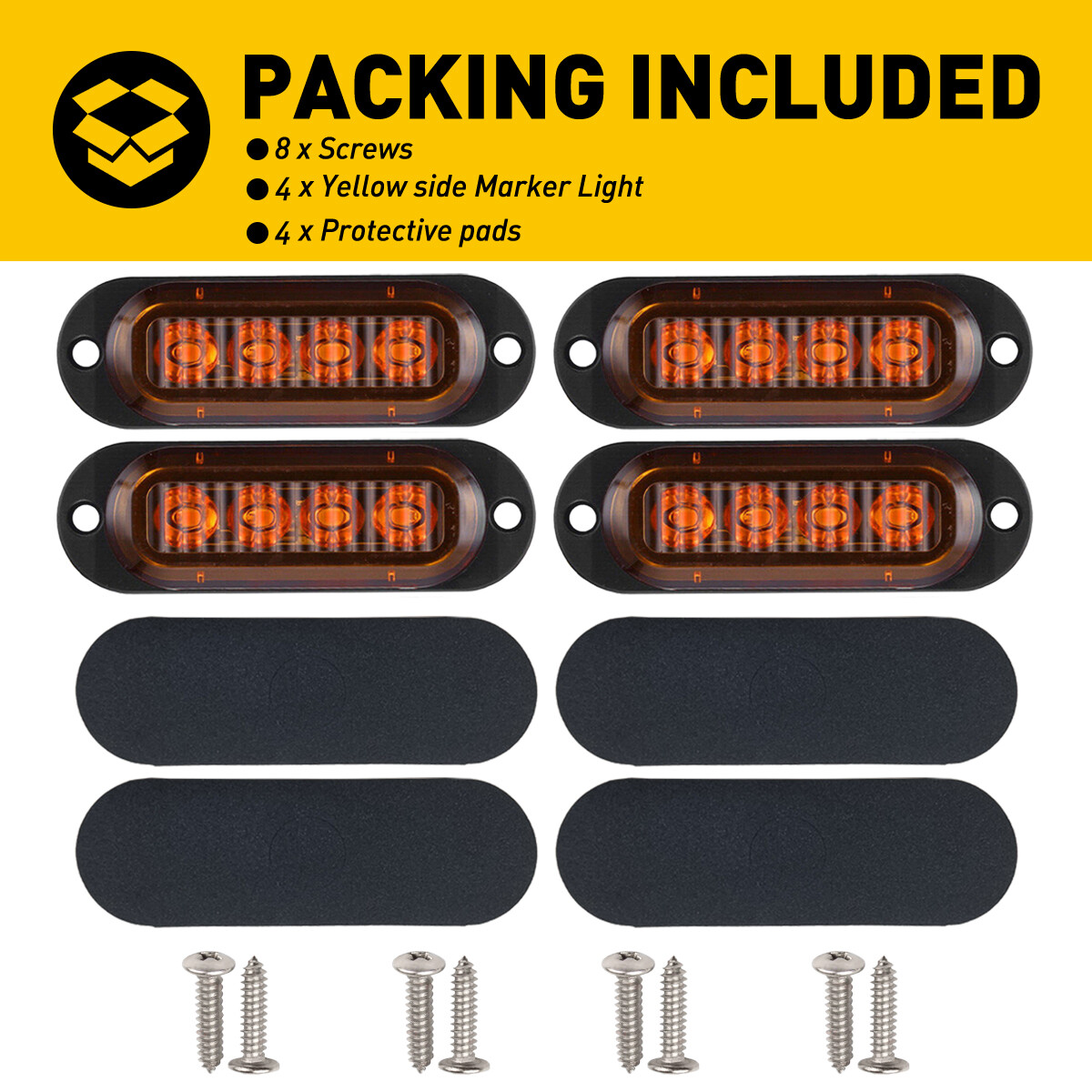 4PC Amber 4LED Side Marker Lights RV Truck Trailer Clearance Light US Waterproof