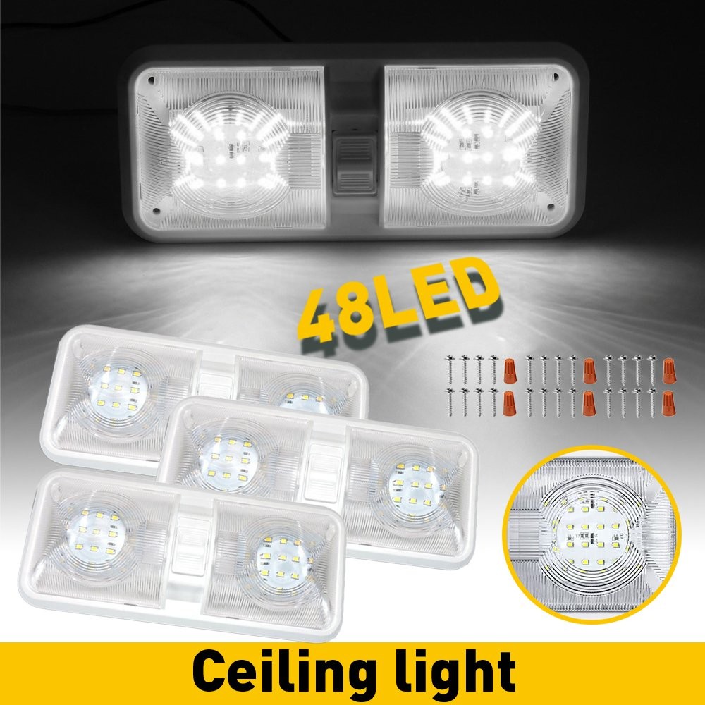 3PCS 12V LED RV Ceiling Interior Boat Light Camper Trailer Double Dome Frost