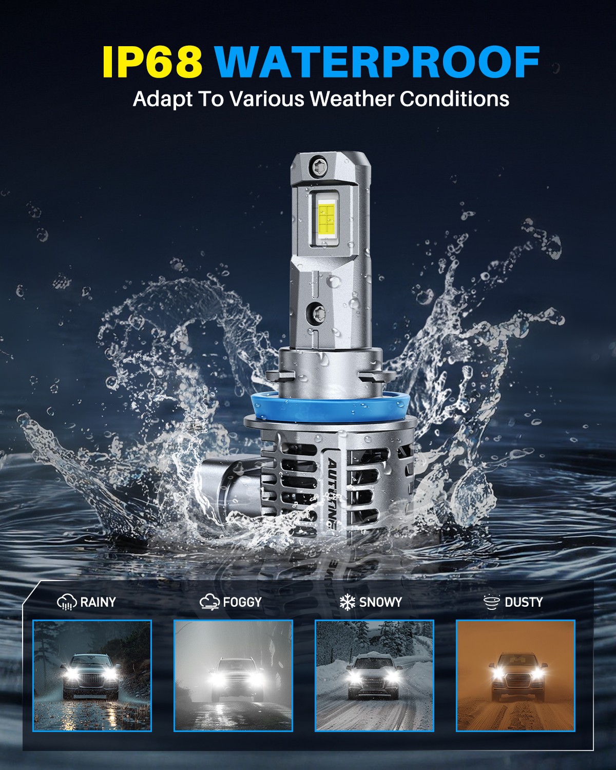 AUTOONE H8/H9/H11 40000LM LED Headlights Kit Hi/Low Beam High Power Bulbs 6500K