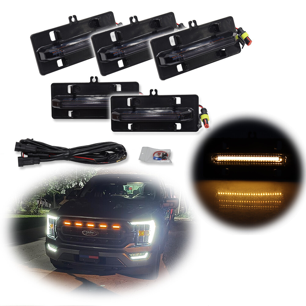 For 2022 2021 F150 XL XLT LED Raptor Lights OEM Front LED Amber Grill Light Lamp