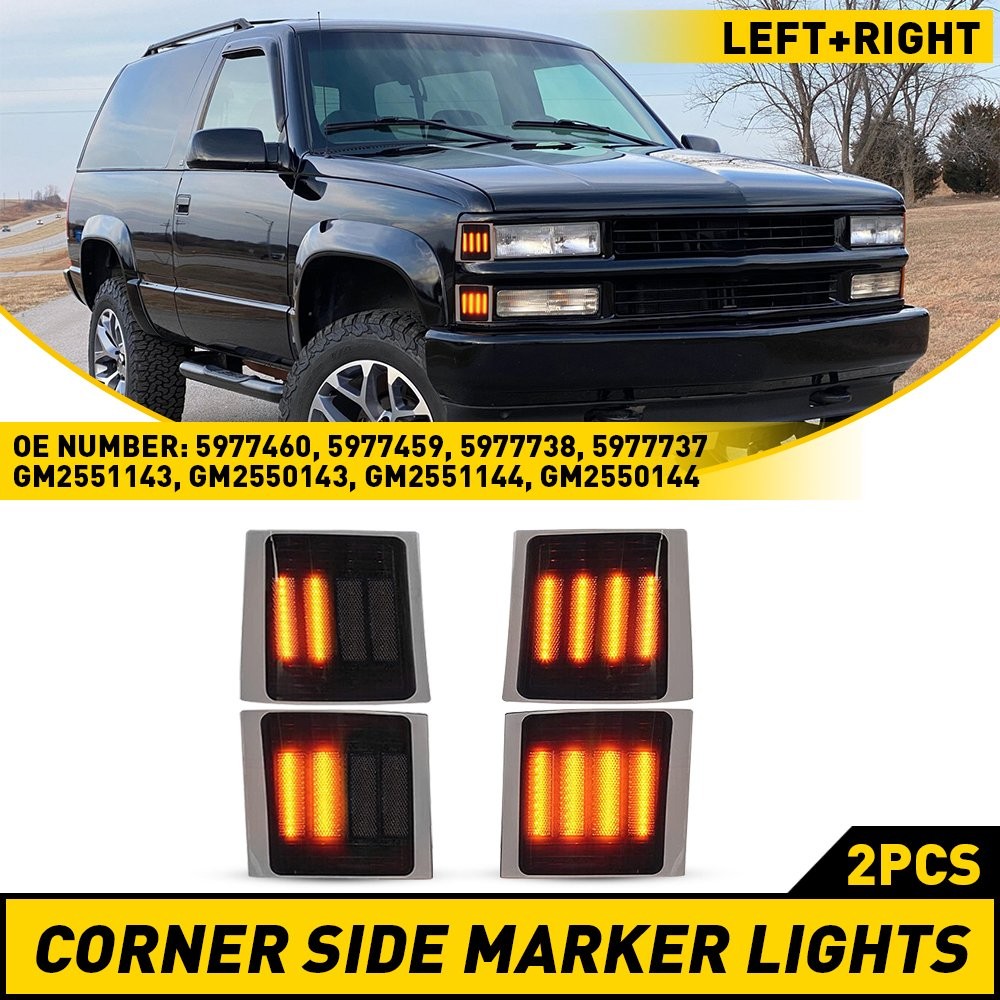 Full 4PC LED Smoked Corner Side Marker Lights For 94-98 Chevy C/K 1500 2500 3500