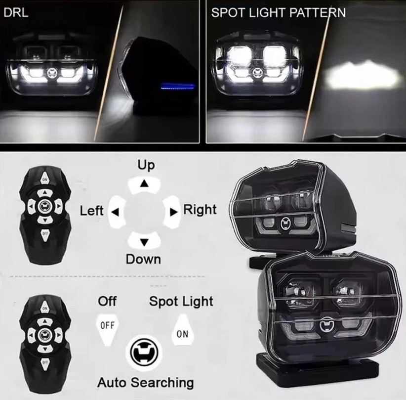 LED Searchlight Wireless for Offroad Truck Marine 360° Remote Control Spotlight