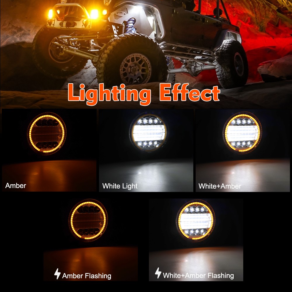5″ White/Amber LED Work Light Bar Round Pods Fog Lamp Offroad Driving Strobe DRL