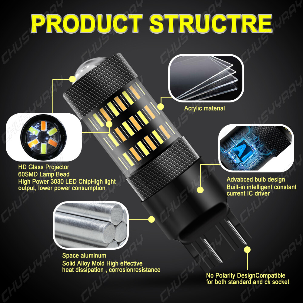 7443 7444 Switchback LED Turn Signal Parking DRL Light Bulbs Dual Color Pair