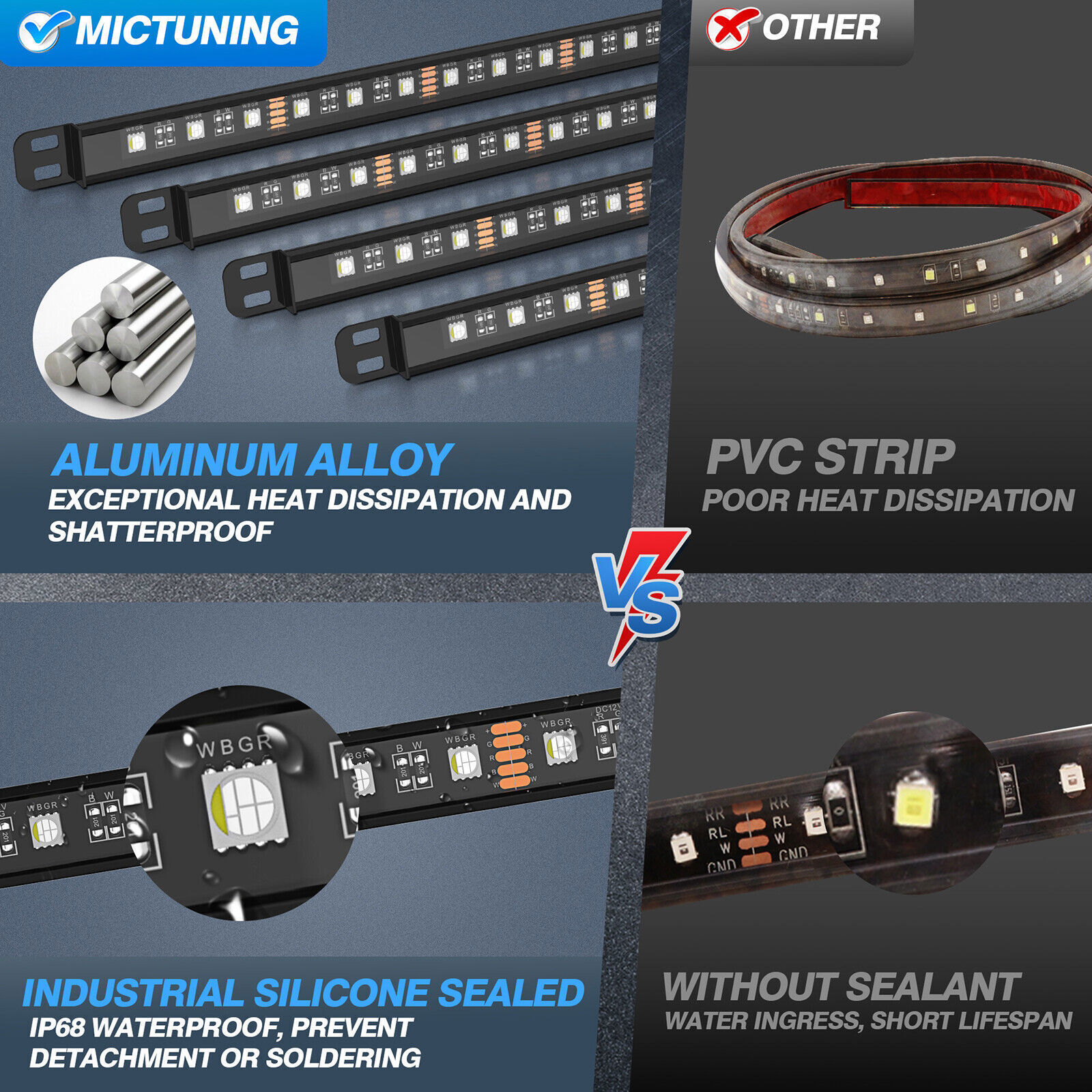 8pcs N8 Car Underglow Light Strips RGBW LED,Underbody Multicolor Light Bars