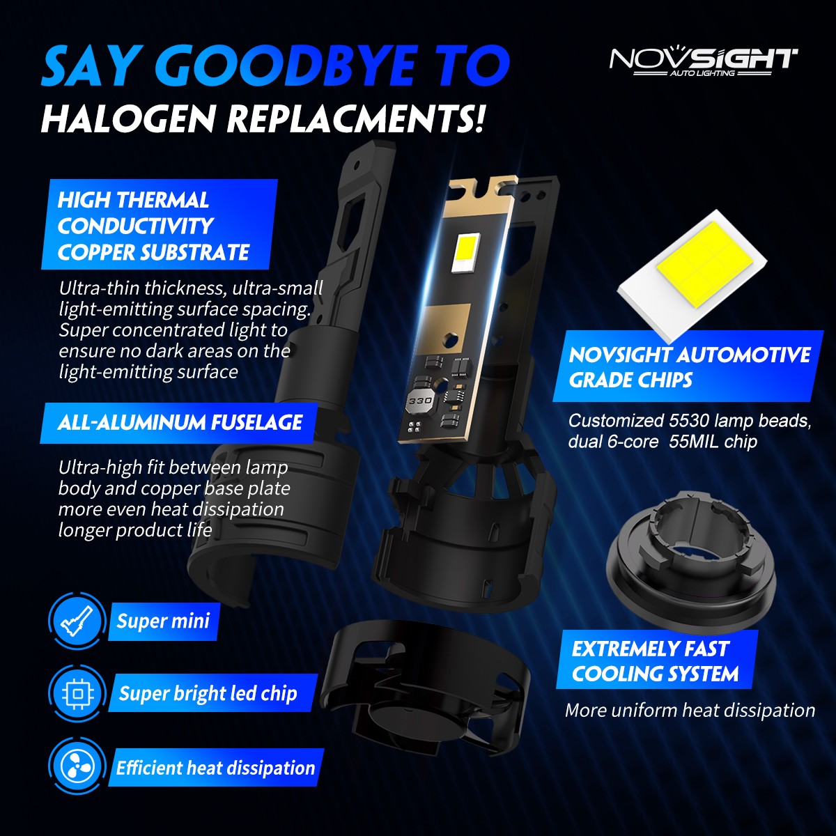 NOVSIGHT H11 LED Headlight Bulbs H8 H9 Lamp 13000LM 6500K Cold White Low Beam US