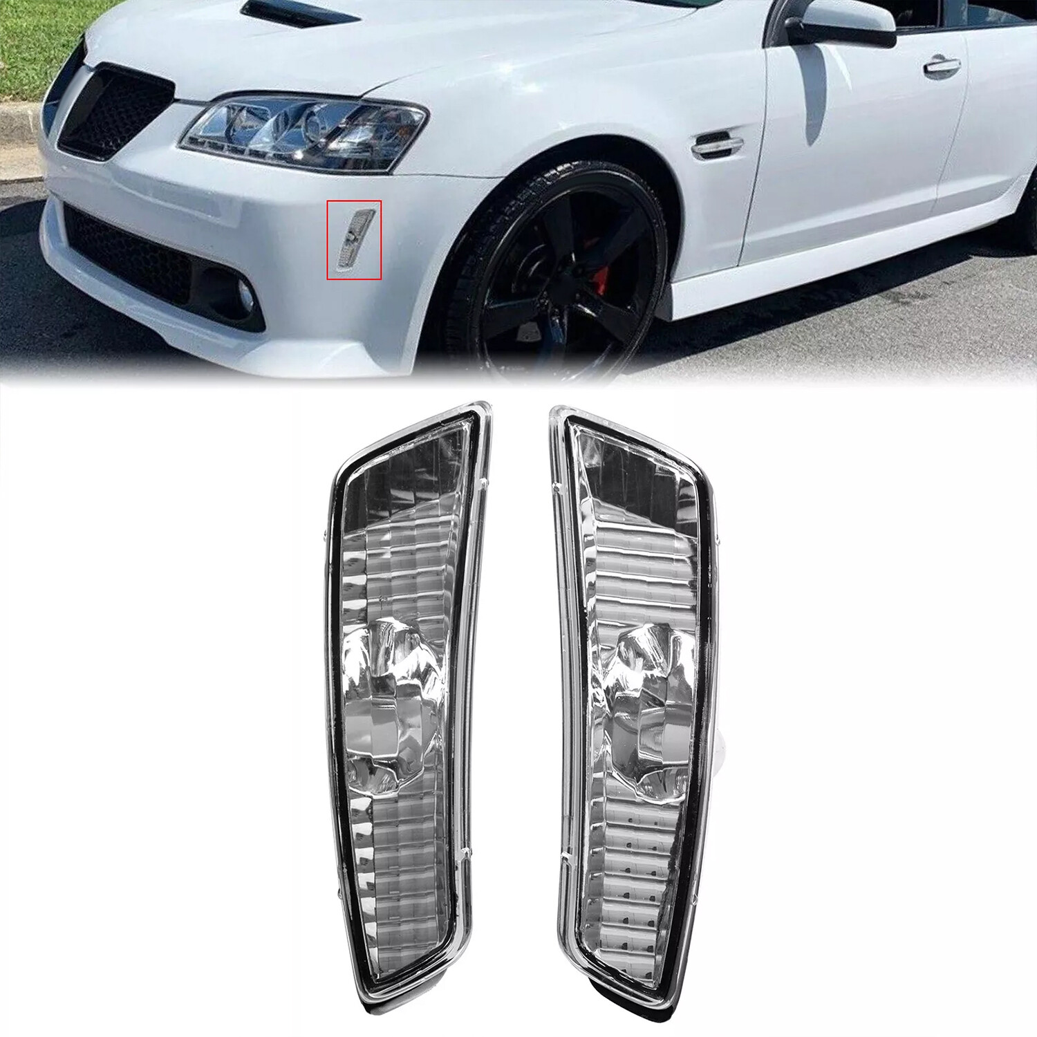 For 08-09 Pontiac G8 GT GXP Clear Front Bumper Side Markers Light Housings LH RH
