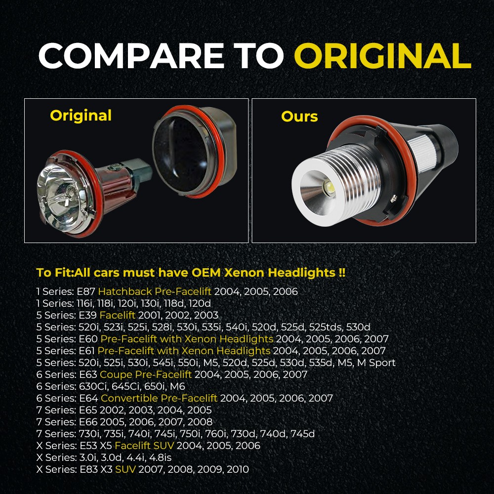 LED Angel Eyes Halo Marker Light for BMW 525i 530i 545i 550i M5 E60 E61 Pre-LCI