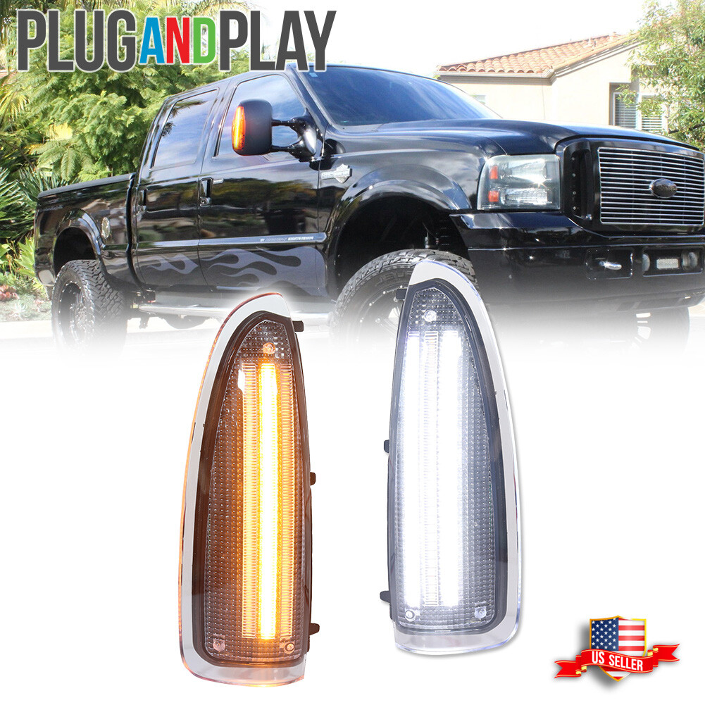 Clear Lens White/Amber Switchback LED Side Mirror Lamps For 03-07 Ford F250 F350