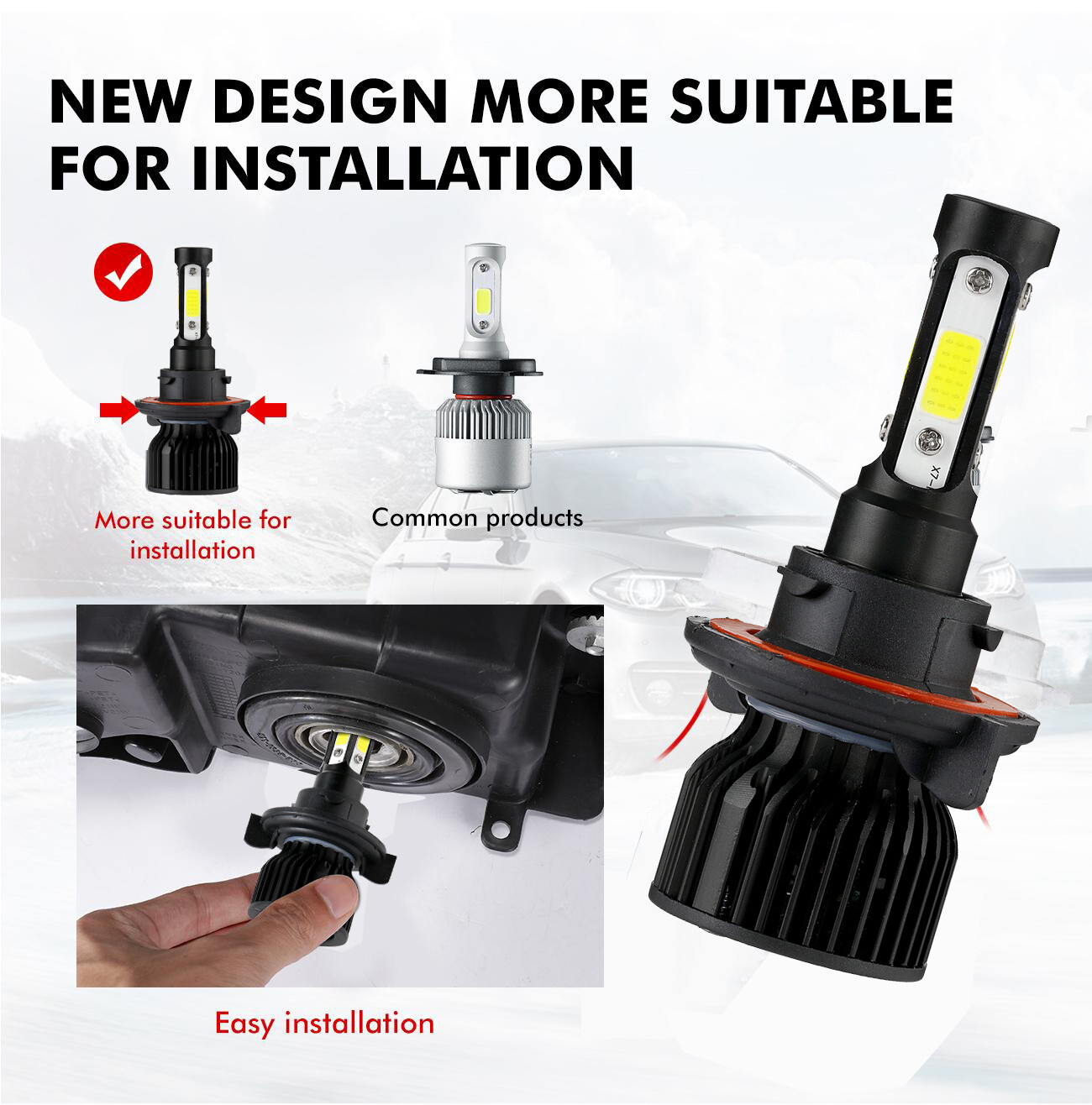 4-sides LED Bulbs H13 9008 Headlight High Low Beam Super White 6000K 360000LM