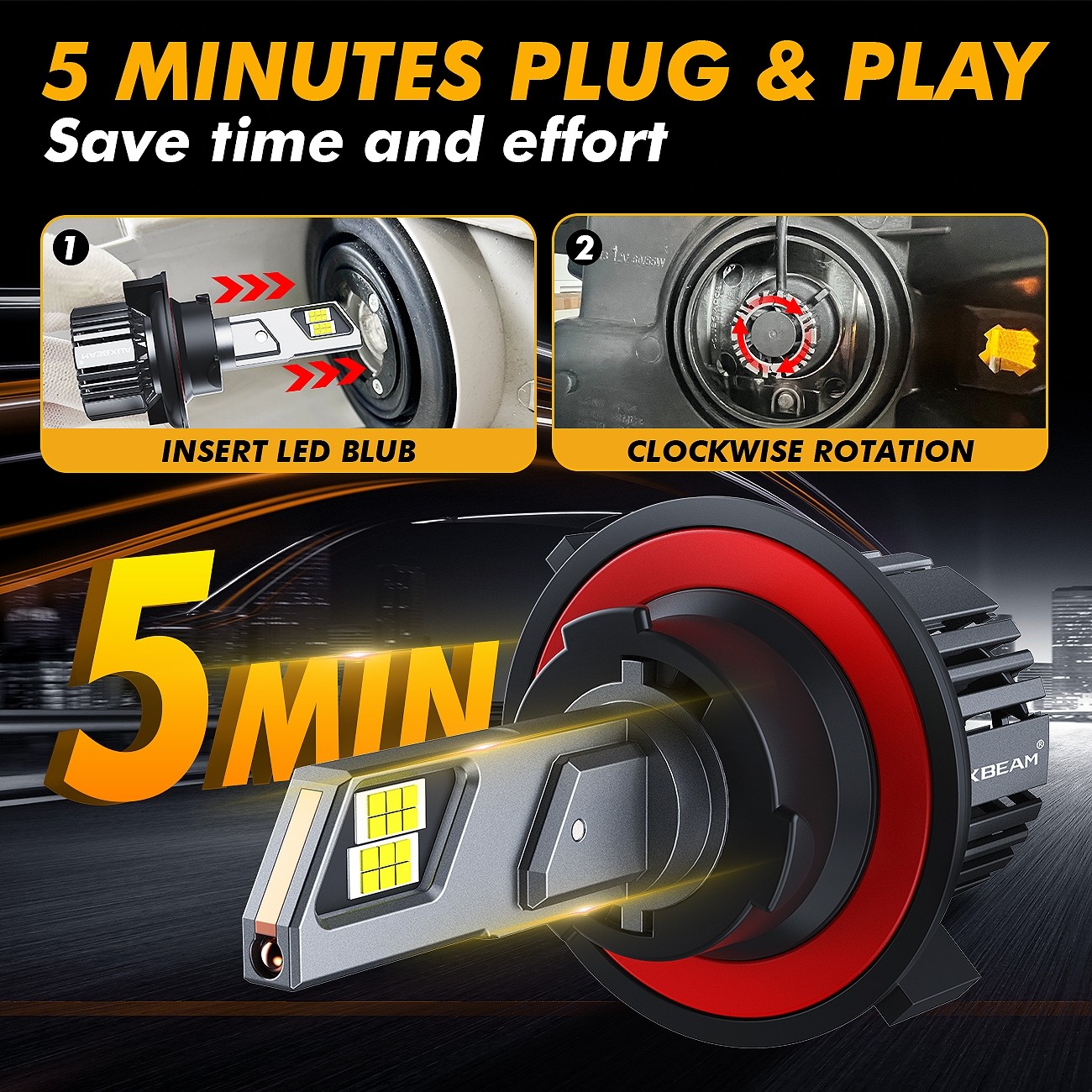 AUXBEAM H13 9008 LED Headlight Super Bright 90W 25000LM Hi-Lo Beam 6000K CANBUS