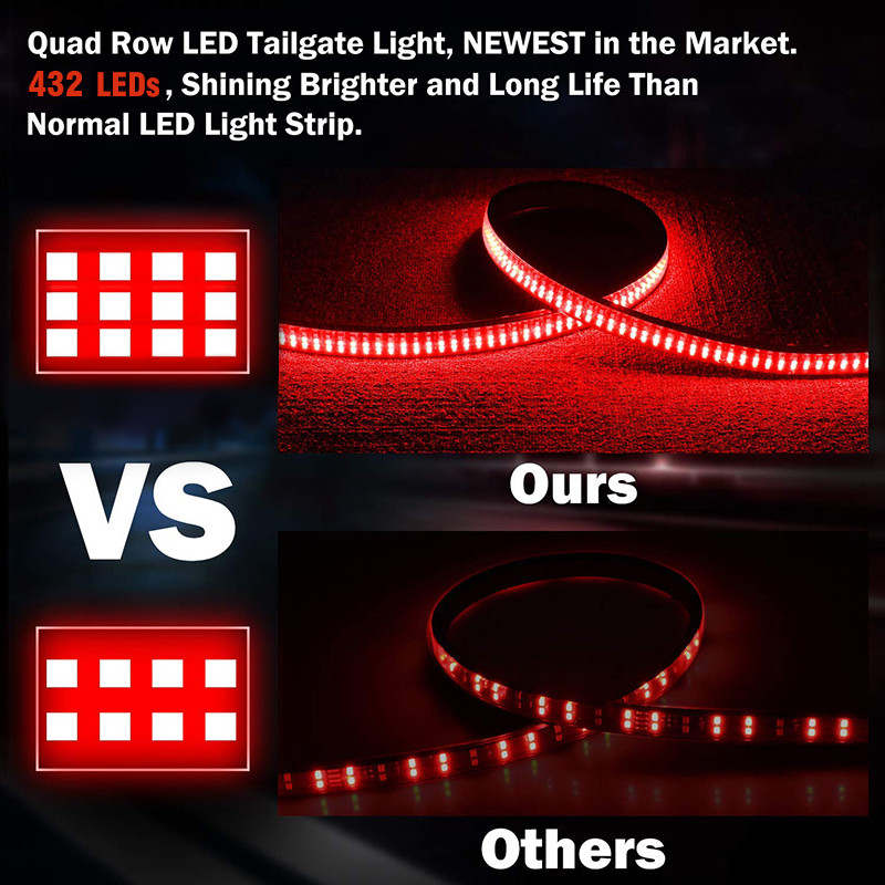 60″ 3 Row 432 LED Strip Tailgate Light Bar Truck Reverse Brake Signals Tail Lamp