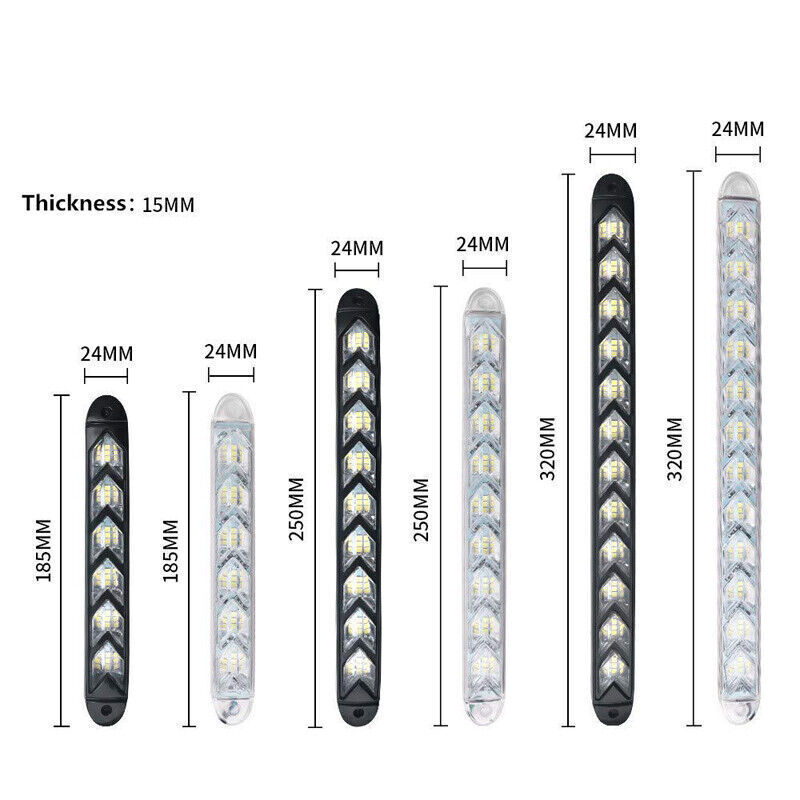 White Amber Flowing Strip DRL Arrow Flasher Dynamic Turn Signal Light 12 LED