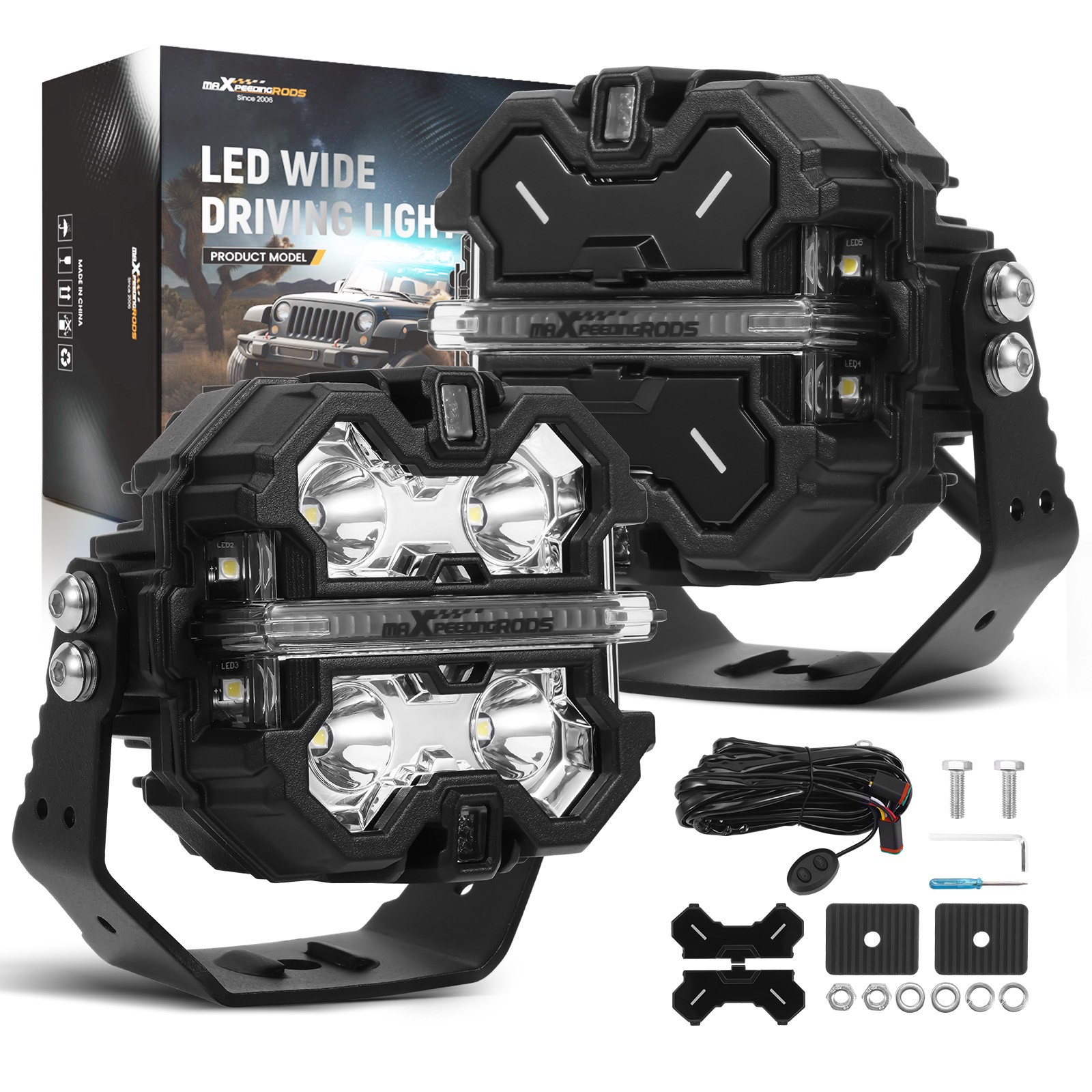 LED Driving Light Pods 3.5″ Aluminum Housing Spot Beam Side Shooter DRL Amber