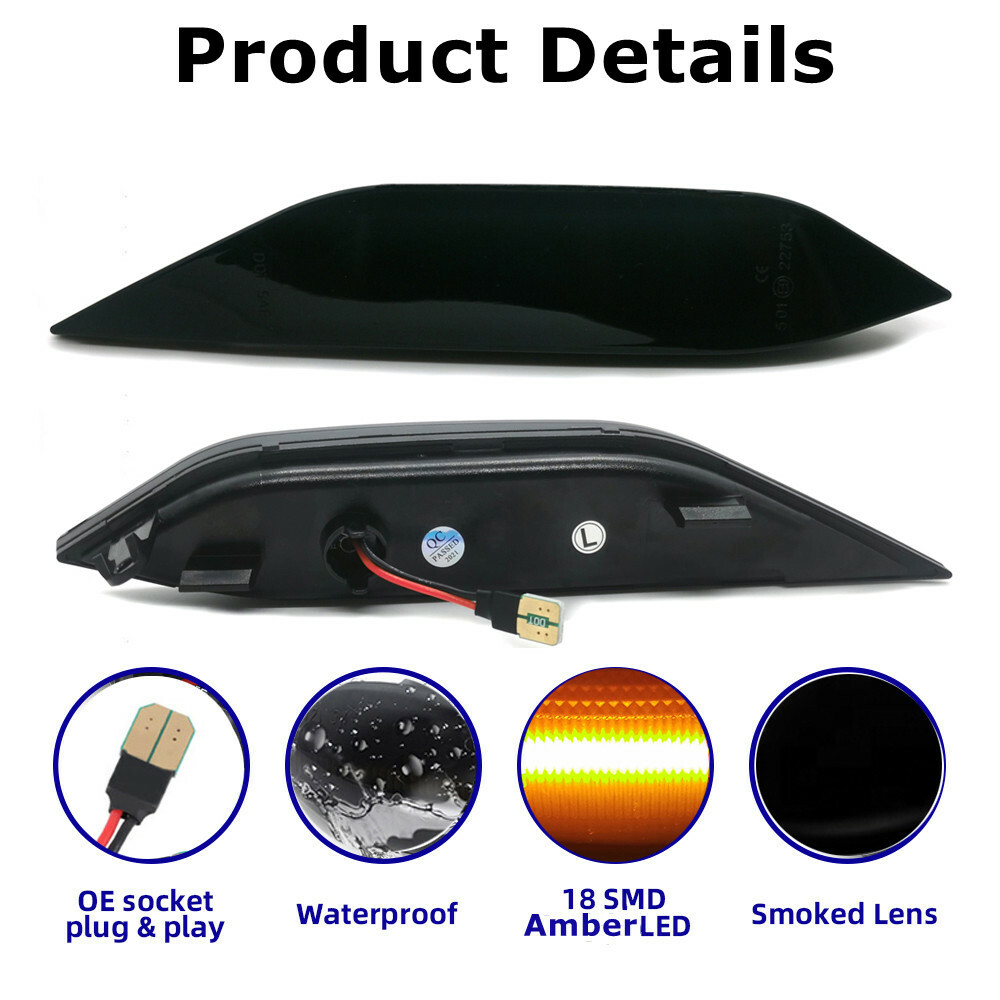 Smoked Lens Amber LED Front Side marker Lights For 11-14 Pre-LCI Porsche Cayenne