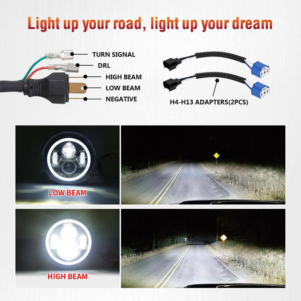 4X 5.75″ 5-3/4″ inch Round LED Headlights DRL Angel Eyes DOT Projector Beam