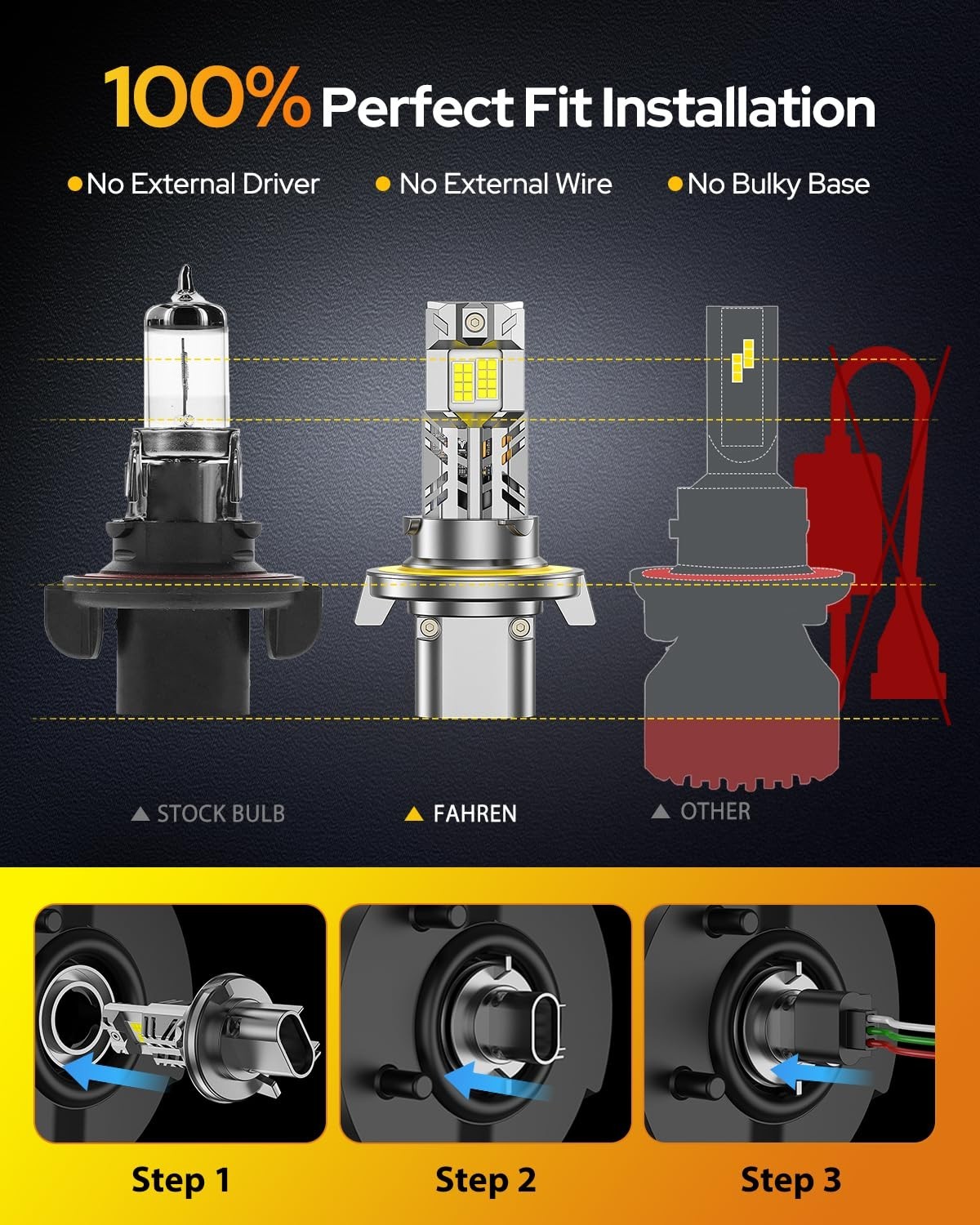 High Brightness H13/9008 LED Bulbs 6500K Cool White, 80000LM, IP68 Waterproof, P