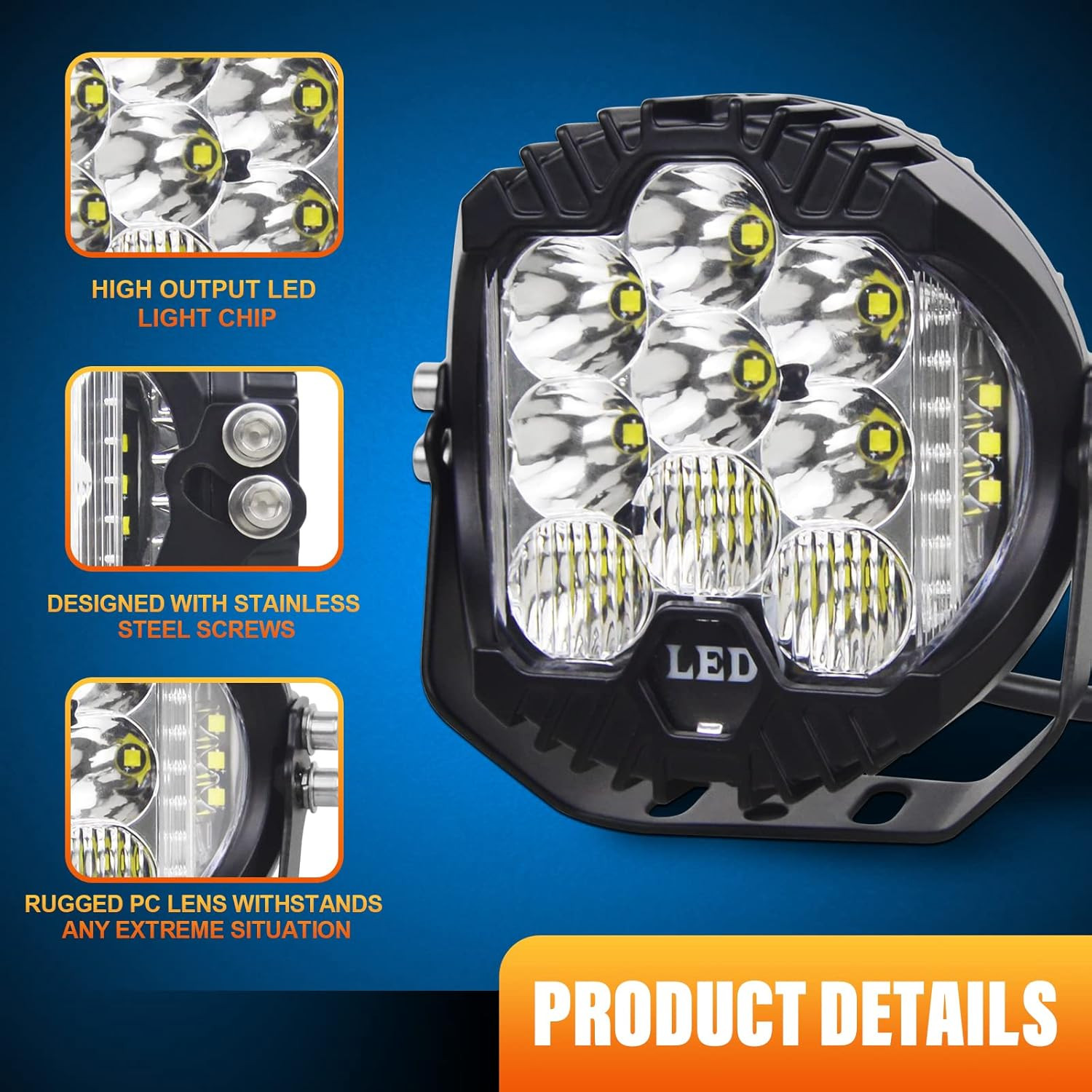 5″ inch Round 720W Led Work Light Pods Offroad Flood Lights Fog ATV UTV Tractor