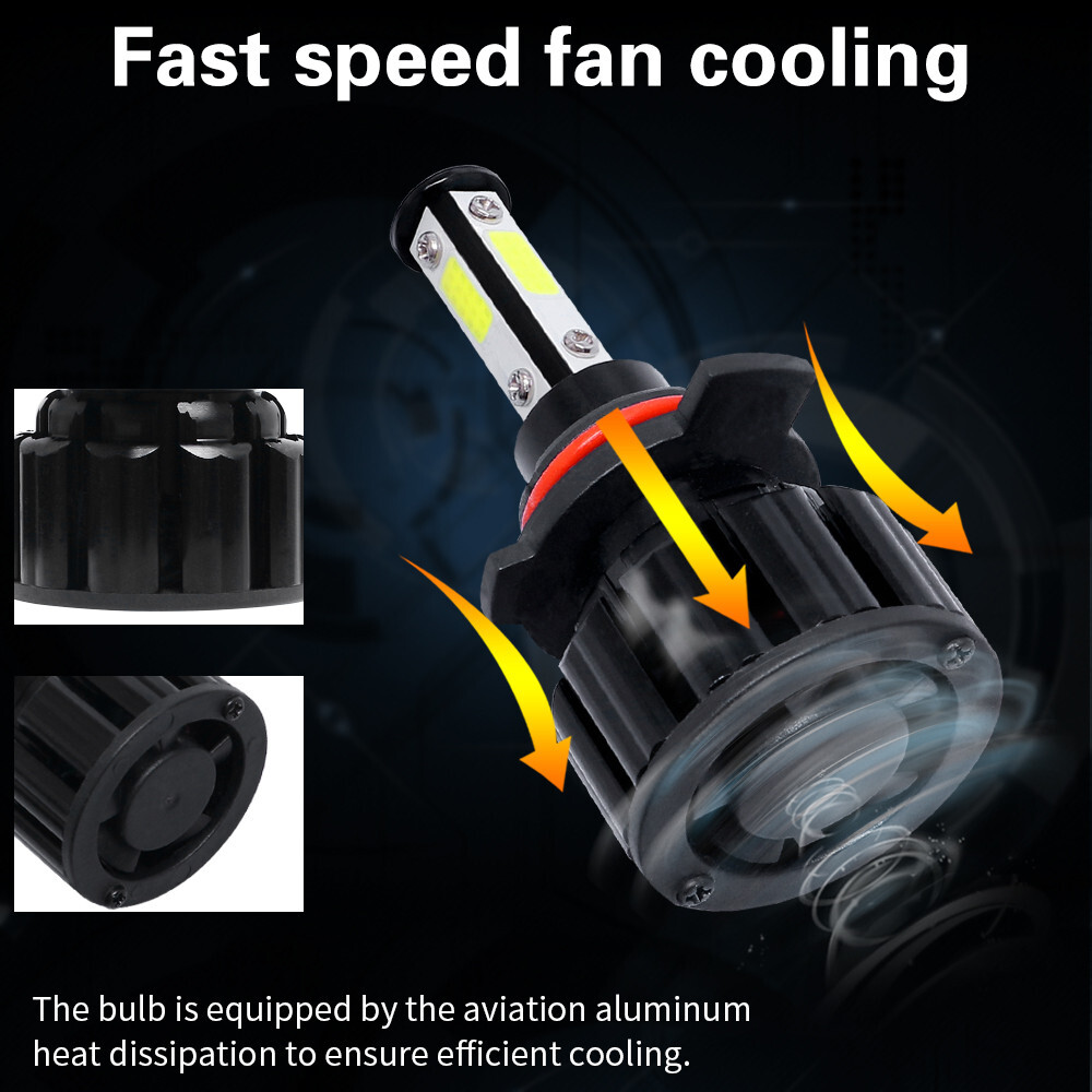 9012 HIR2 4-Side LED Headlight Bulbs Kit Hi/Low Beam Super Bright 6000K White x2