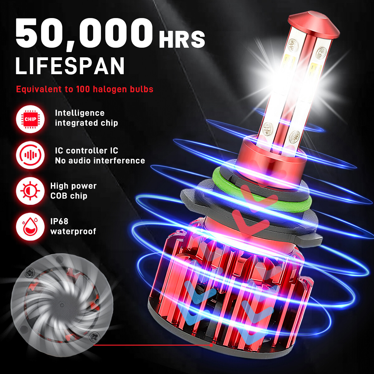 4-Sides 9006 LED Headlight Super Bright Bulbs Kit 330000LM HIGH LOW Beam 6000K
