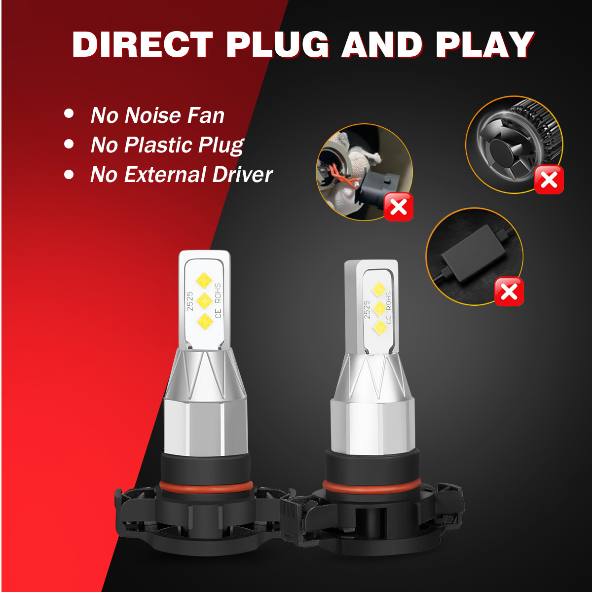 9012/HIR2 H16/5202 LED Headlight Fog Light Kit Bulbs White 6000K Plug&Play 4Pack