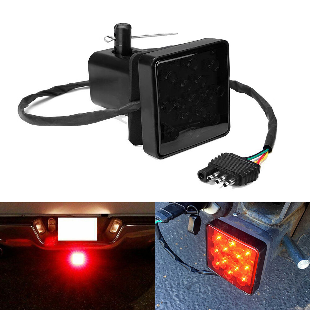 Smoked Lens 15-LED Brake Light Trailer Hitch Cover Fit Towing & Hauling 2″ Size