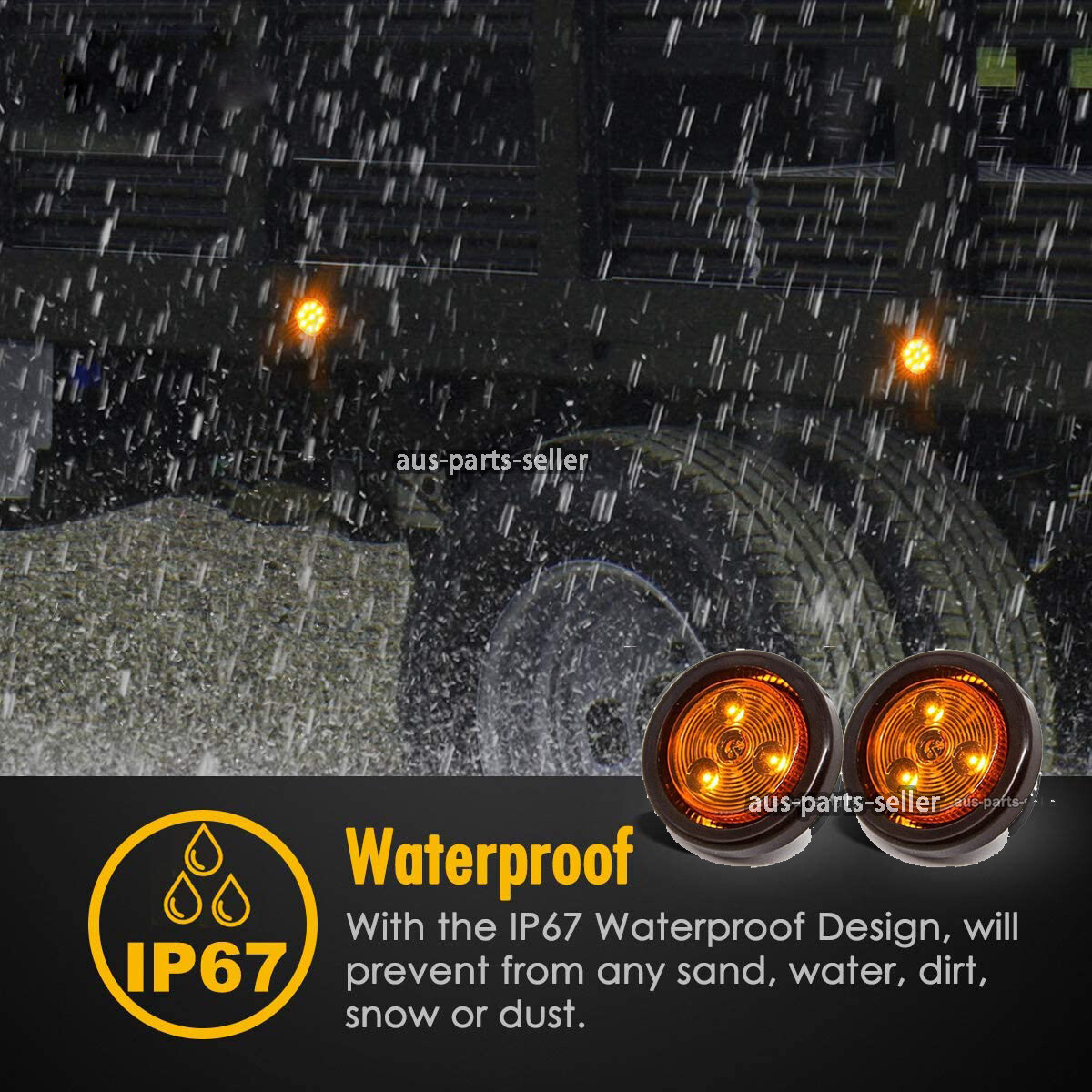 5pc Amber Round 2″ Side Marker Lights Clearance LED Truck Trailer Lamp 12-24Volt