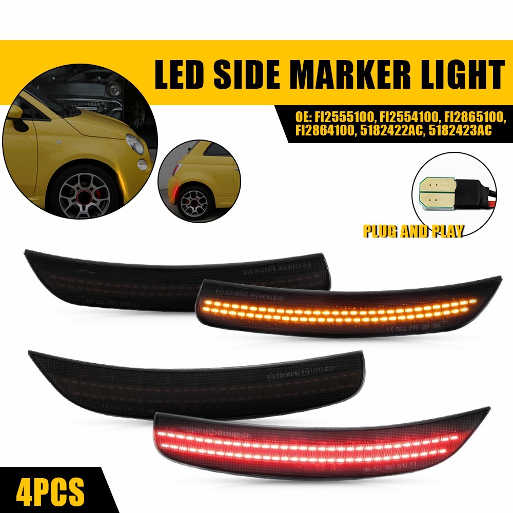 Smoked Front/Rear Wheel Arch Side Marker Lights For 2012-2019 Fiat 500 Amber Red