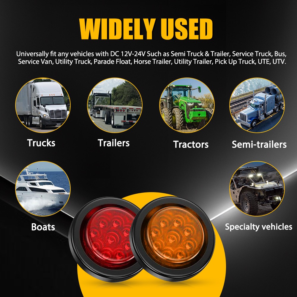 5/10x Red Amber 2″ Inch Round LED Truck Trailer RV Side Marker Clearance Lights