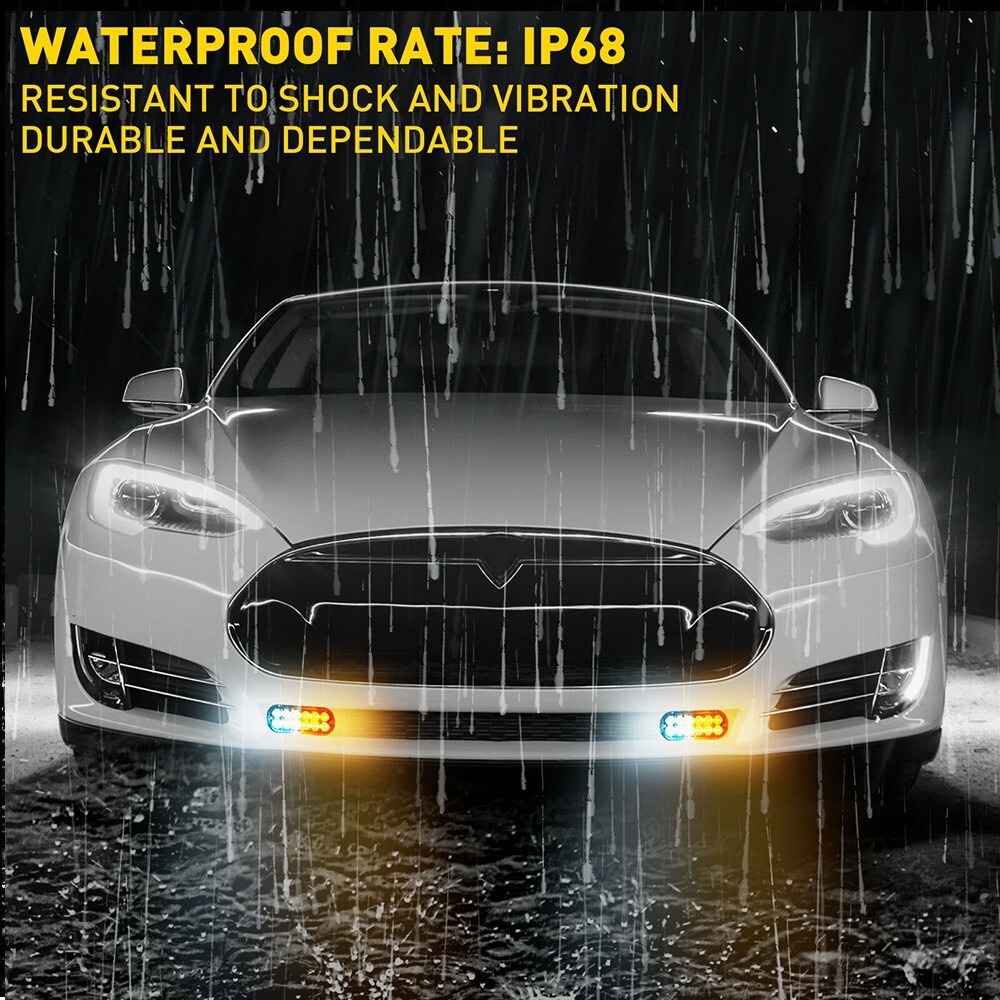 4xStrobe Amber 12-LED Car Truck Beacon Warning Hazard Flash Light Bars