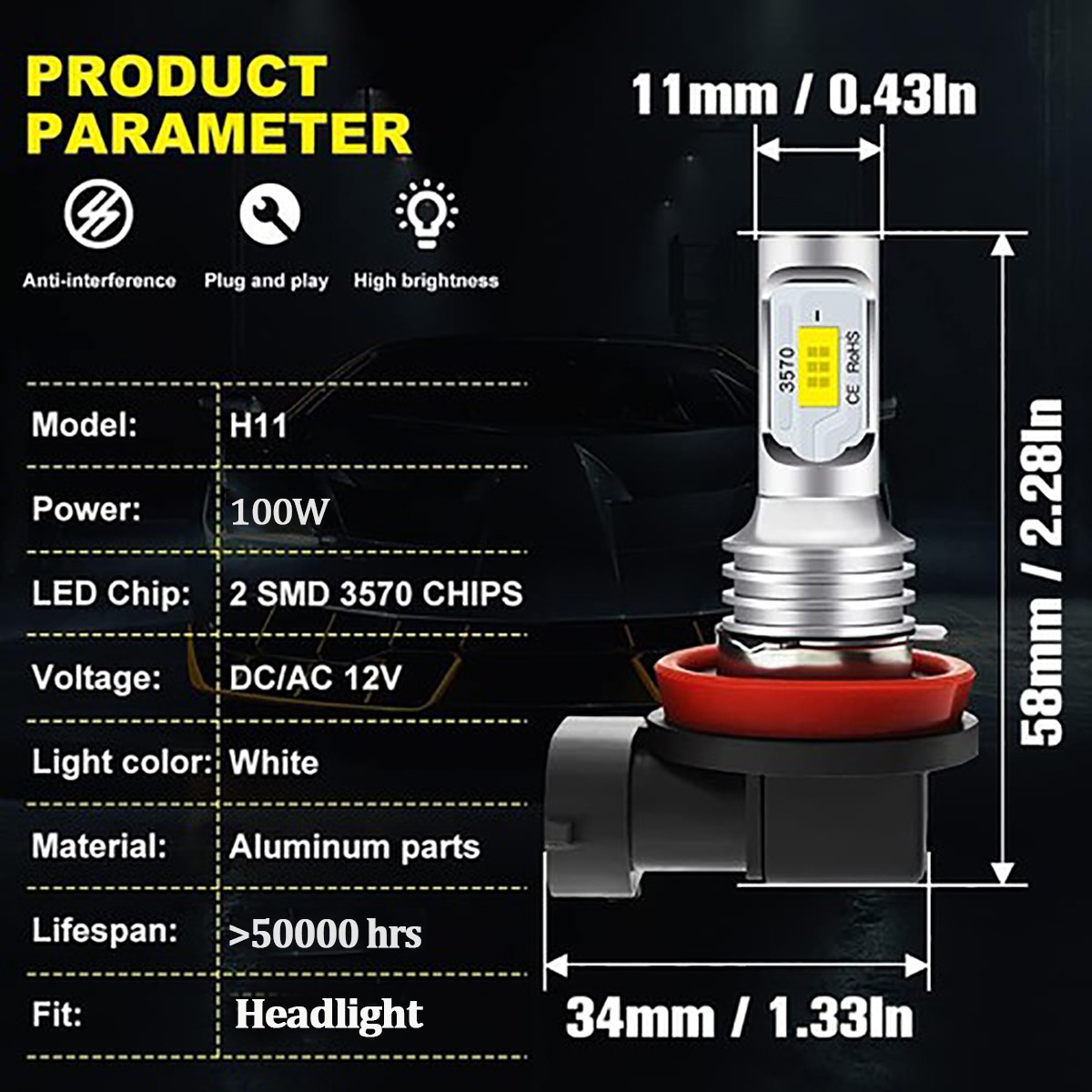 9005 H11 LED Headlight KIT Combo Bulbs 12000K High&Low Beam Super Bright White