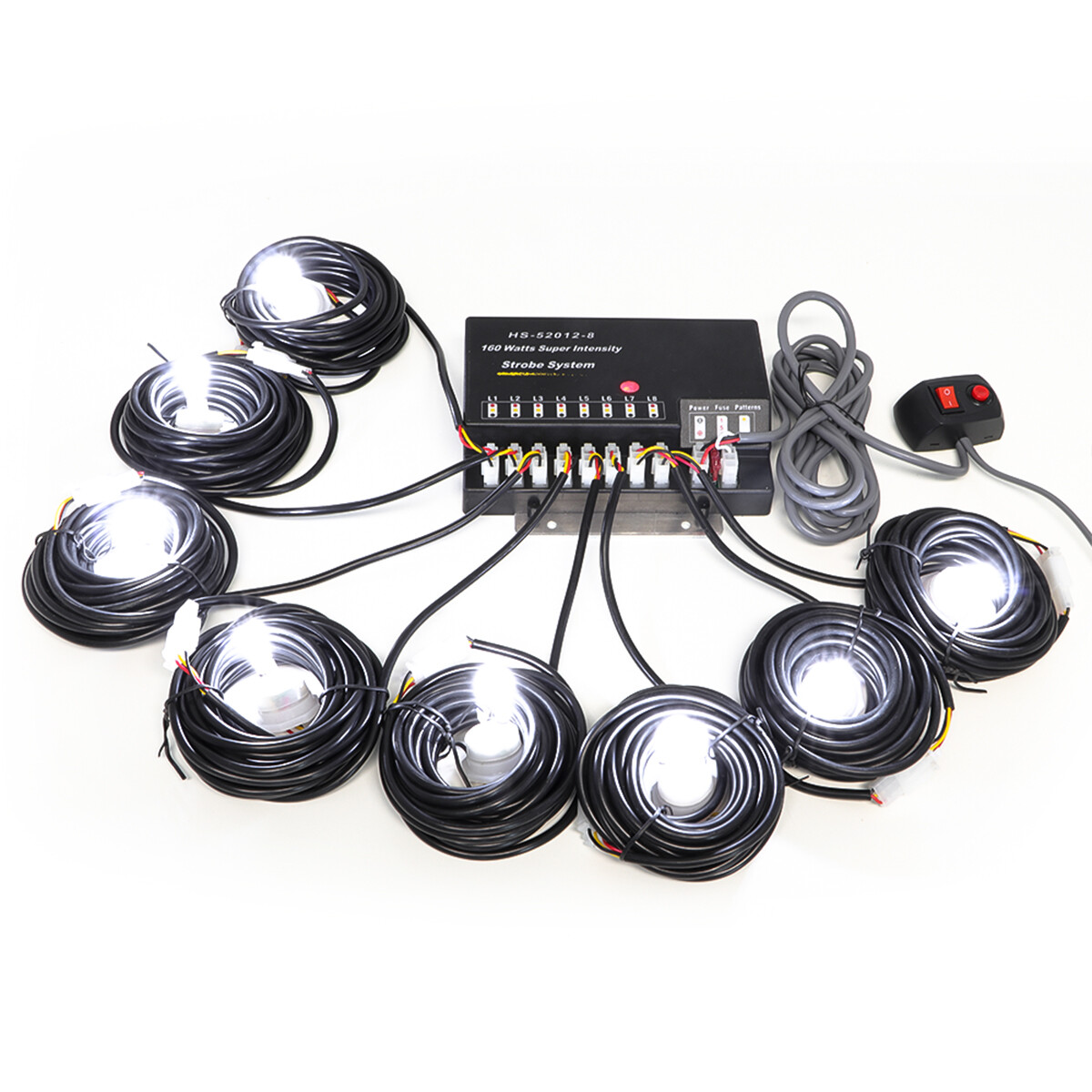 160W 8 HID Bulbs Strobe Lights Kit Hide-A-Way Emergency Hazard Warning Headlight