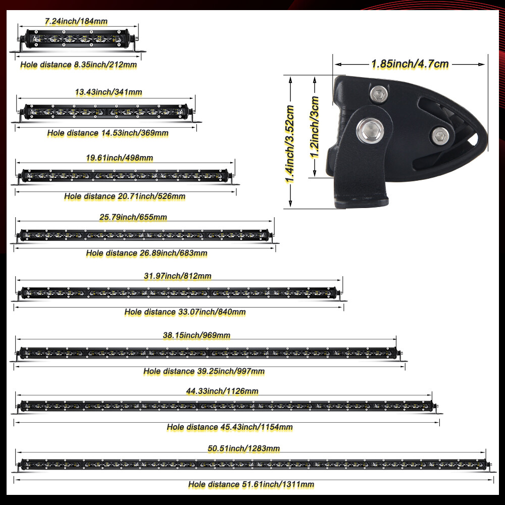 7 14 20 26 32 38 44 50″ Single Row Slim Spot LED Light Bar Offroad Truck ATV SUV