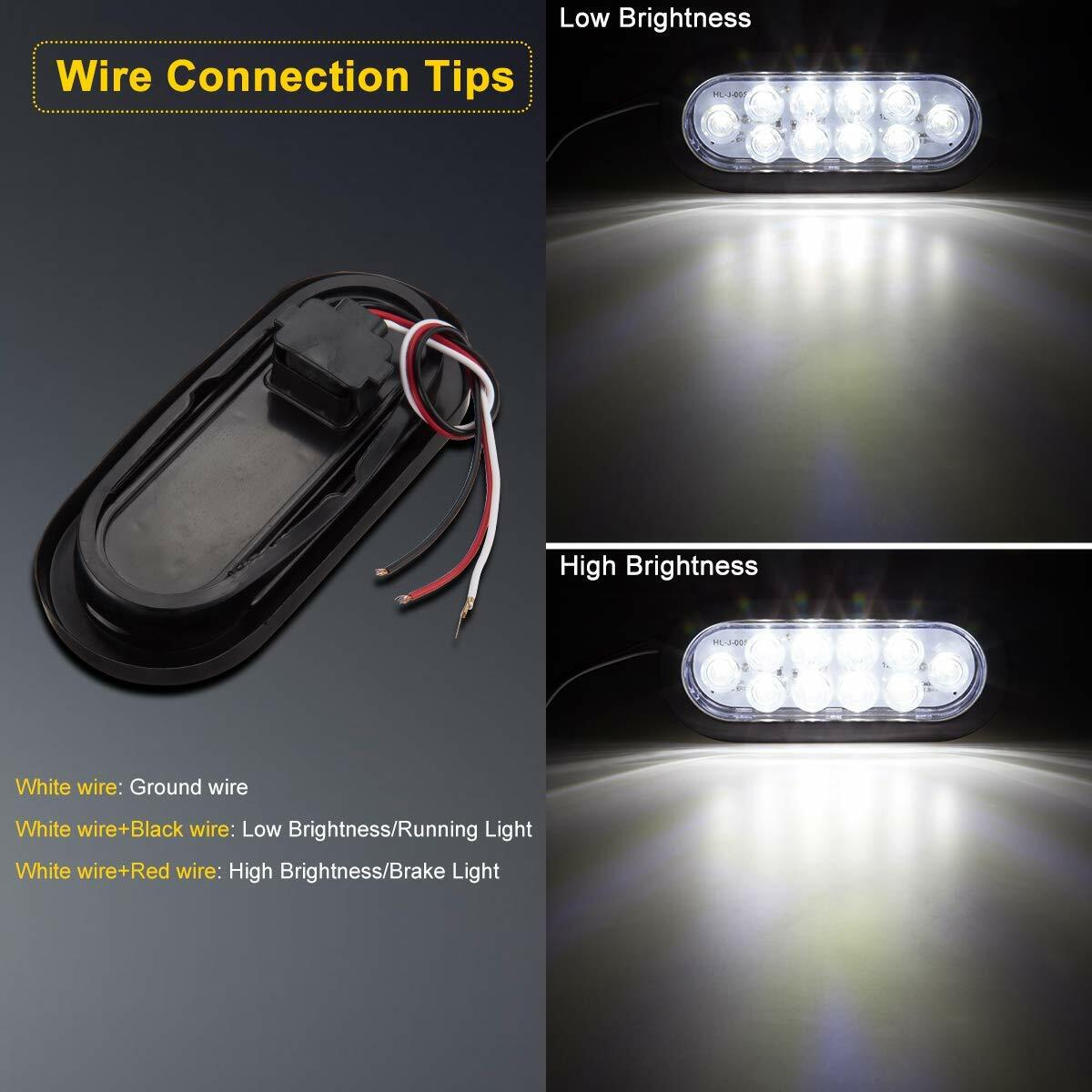 2 – Oval 6″ Clear/White Oval 10 LED Trailer Truck Stop Turn Tail Lights 12V