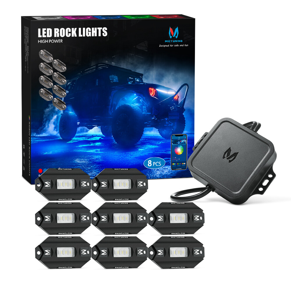 MICTUNING RGB LED Rock Lights 8 pods Under Car Truck Neon Lights Music Bluetooth