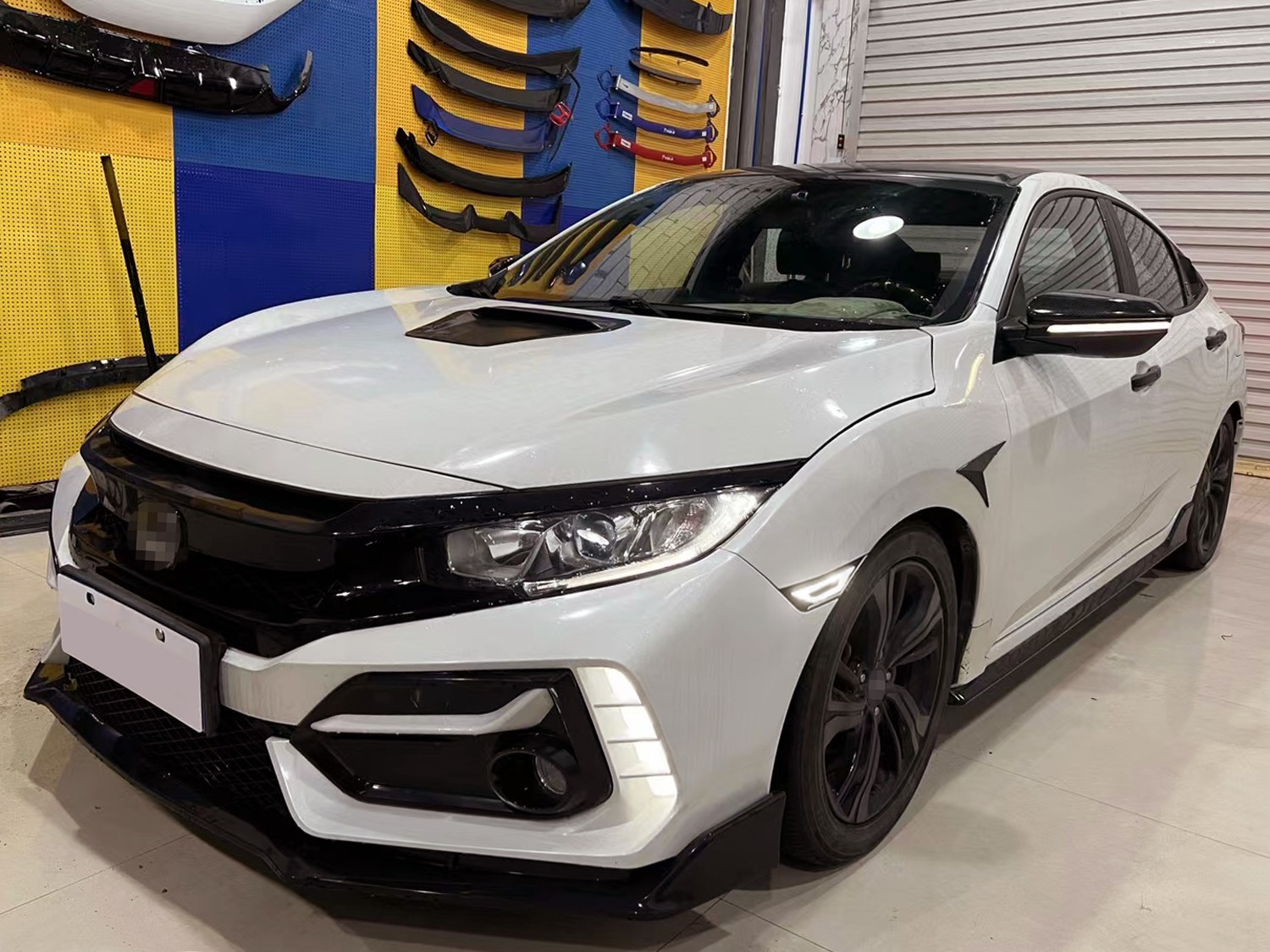 GT-Stype Black-Out Cover White LED Front Side Markers For Honda 2016-2021 Civic