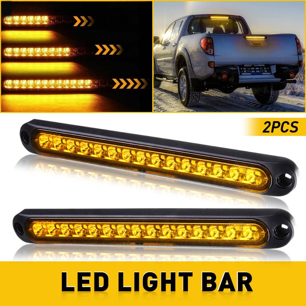2X Amber 15 LED Flowing Turn Signal Brake Rear Stop Tail Light Bar Trailer Truck