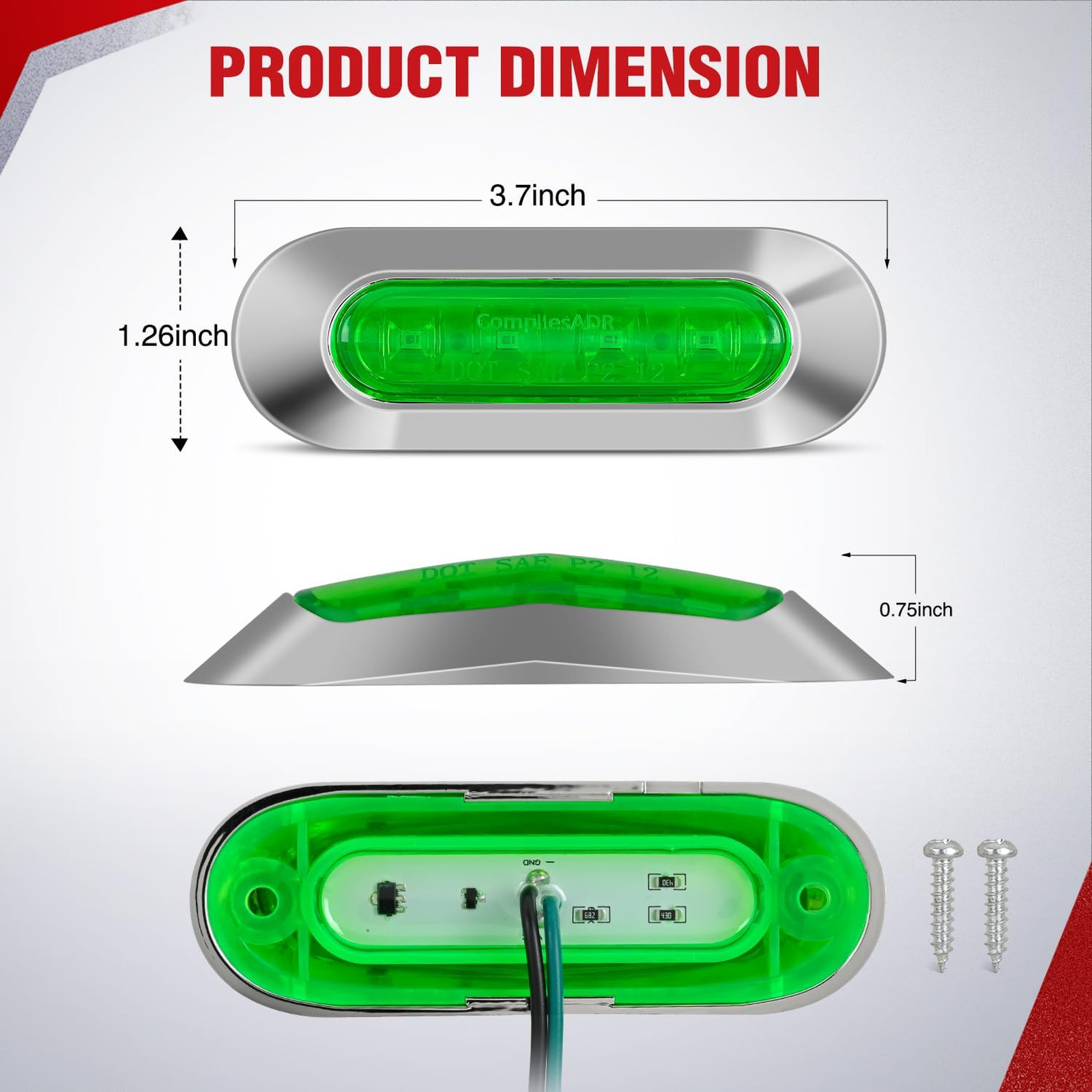 10PCS Green Oval Side Marker Lights 4 LED 3.7 Inch Waterproof DC 12-24V for Car