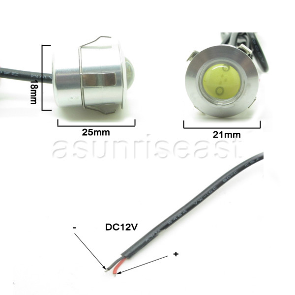 2 x White DC12V 3W 18mm Push Snap in Eagle Eye Car LED DRL Light Slim Silver 12V