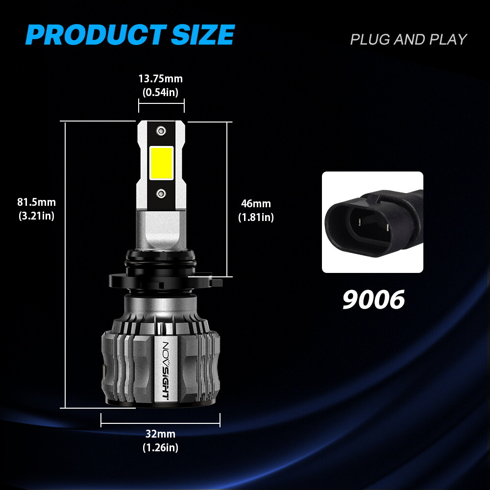 NOVSIGHT 9006 LED Headlight Bulbs 20000LM Conversion Kit High Low 6500K White