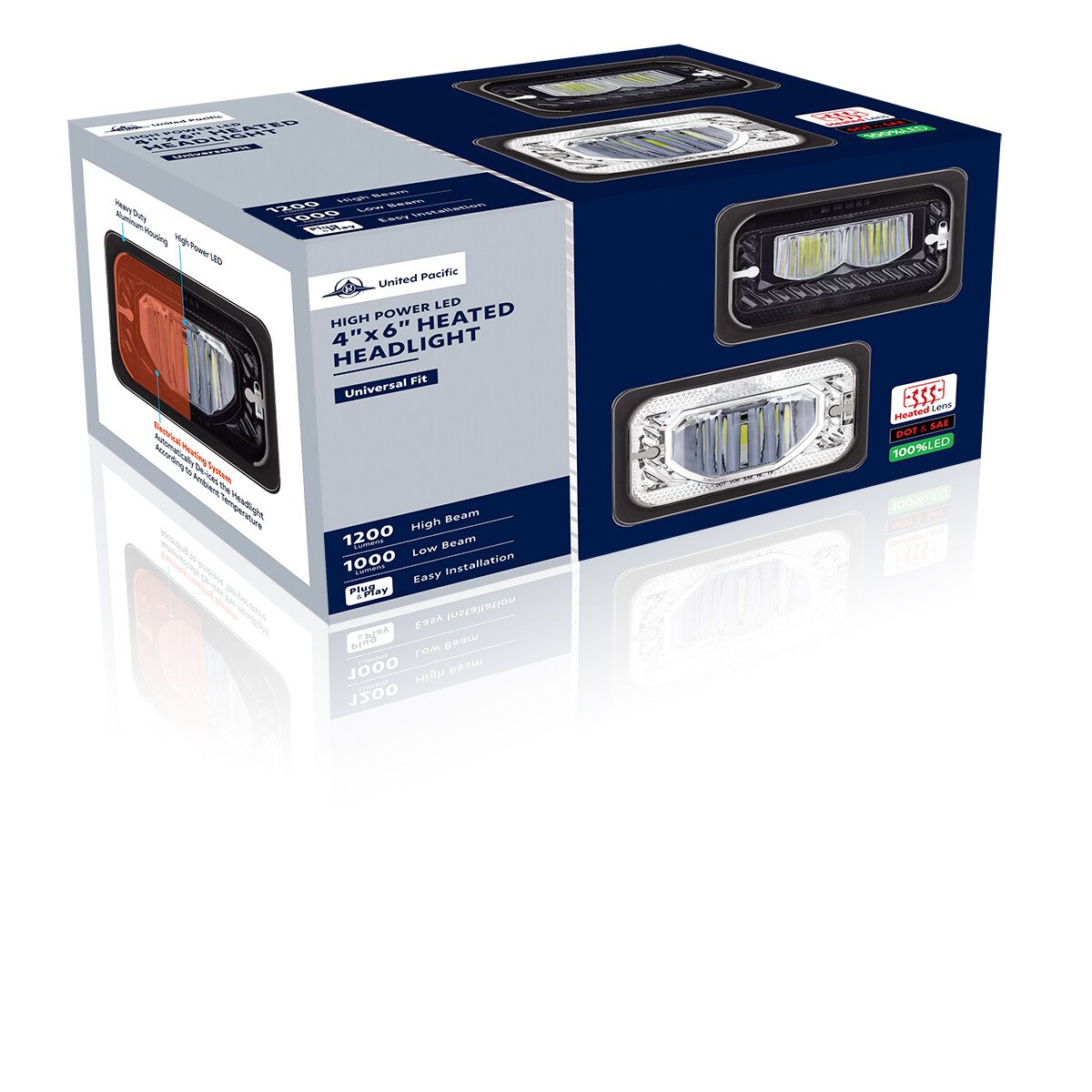 UPI ULTRALIT – Heated 4″ X 6″ LED Headlight With Glass Lens & Aluminum Housing