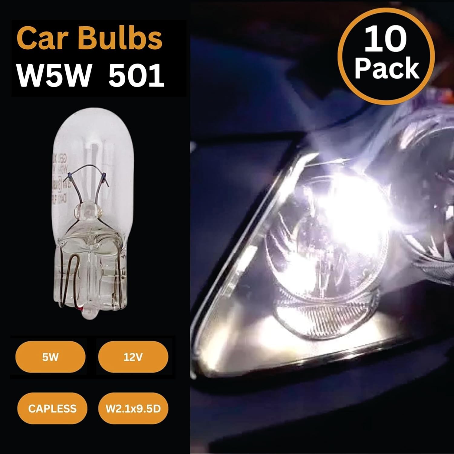 High-Performance 501 Capless Sidelight Bulbs – 10 Pack, 500 Lumen Brilliance