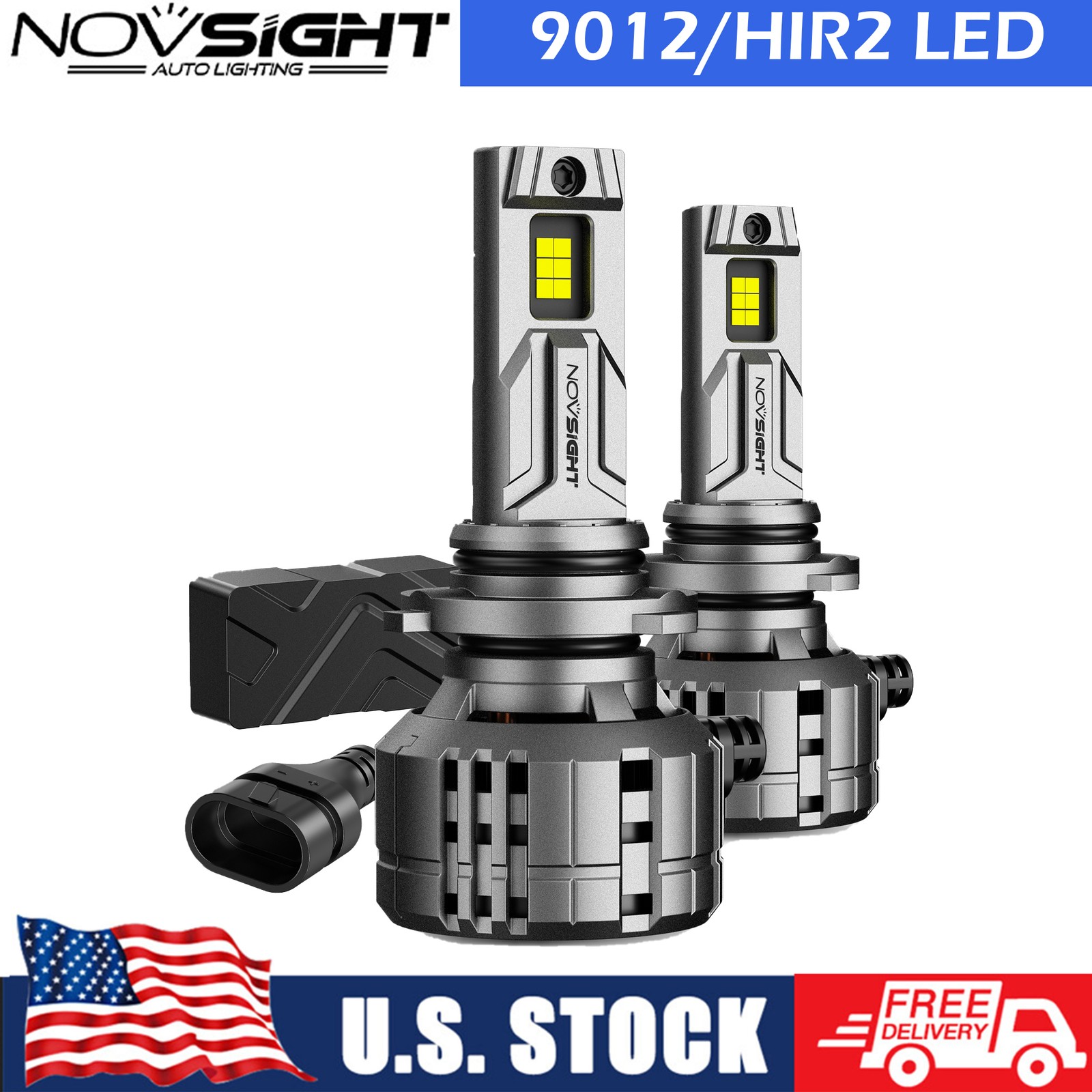 NOVSIGHT 9012 LED Headlight Bulbs Kit High Low Beam 6500K Super Bright Lamps