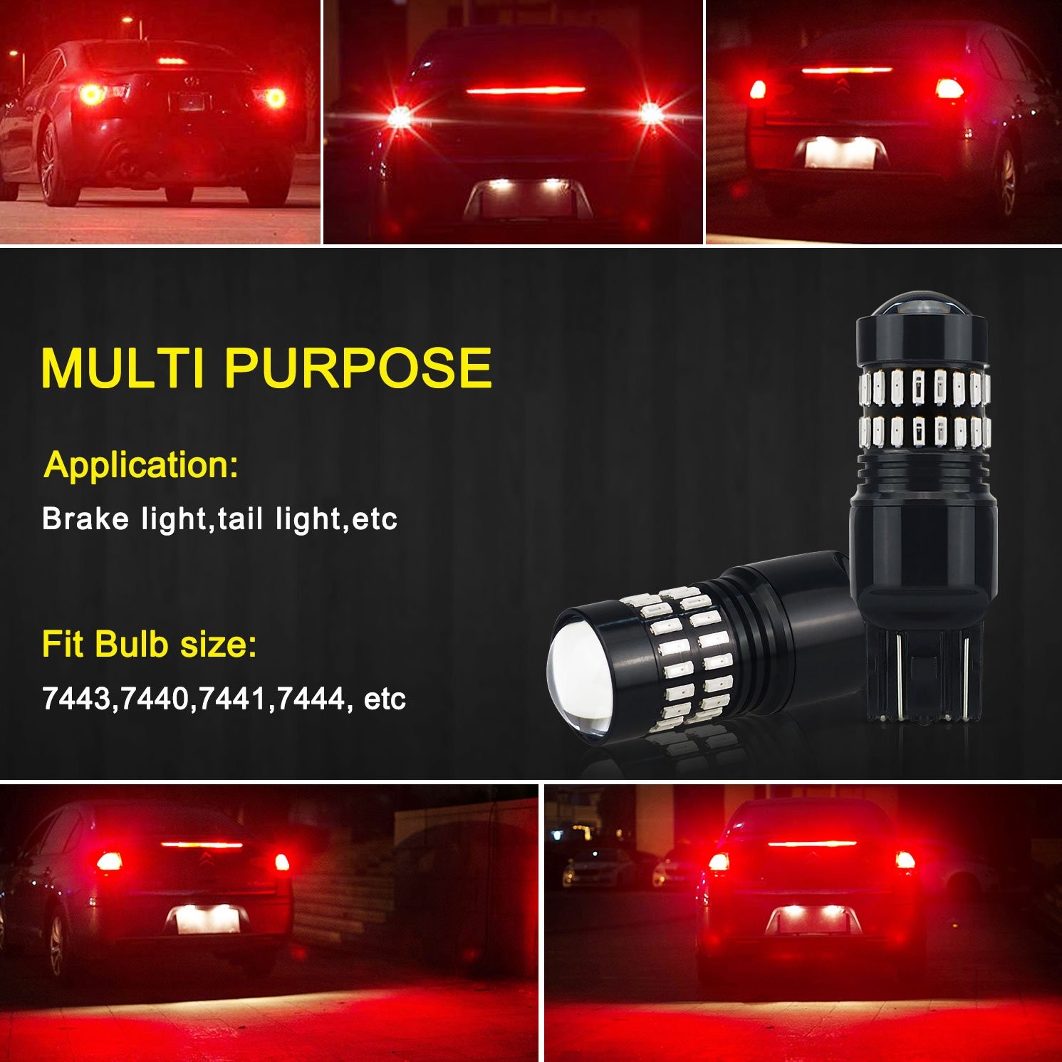 7443 7440 Red Flash Blinking Strobe Brake Stop Tail LED Light Bulbs 1~10Set
