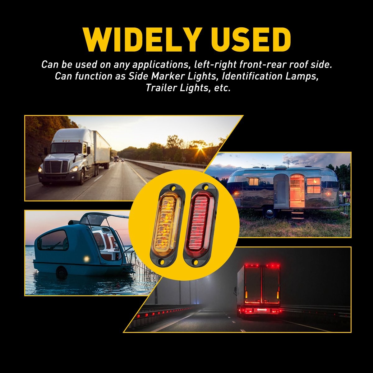 4PCS 4LED Front Rear Side Marker Clearance Indicators Light Lamp Amber + Red