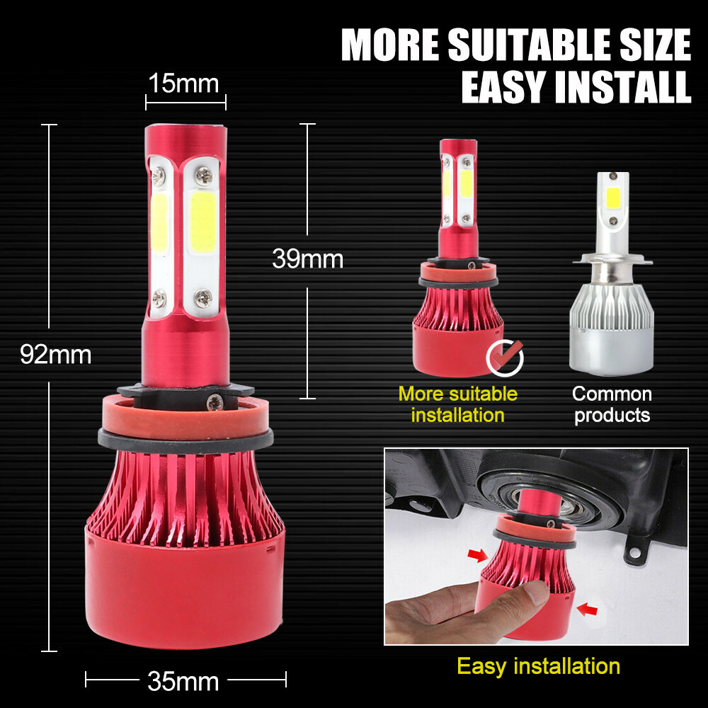 4-Side H11 H9 LED Headlight Super Bright Bulbs Kit 330000LM HIGH/LOW Beam 6000K